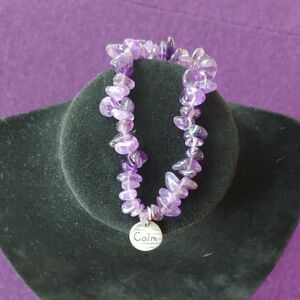 Genuine Amethyst Stretch Bracelet With Charm